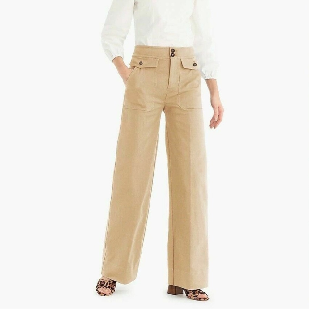 J. Crew Officer Patch Pocket Wide Leg Pants Stretch Twill in Khaki Size 4